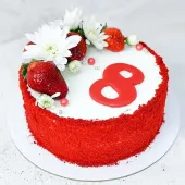 Торт "Красный бархат с цветами и клубникой"