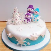 Торт "Семья снеговиков возле елки"