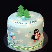 Новогодний торт "Снеговик и Пингвиненок"